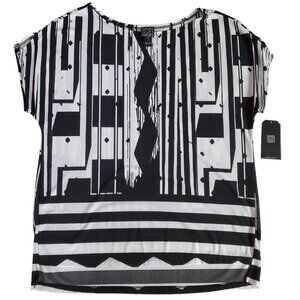 Clara Sun Woo Blouse Womens Small Black White Geometric Lightweight New With Tag